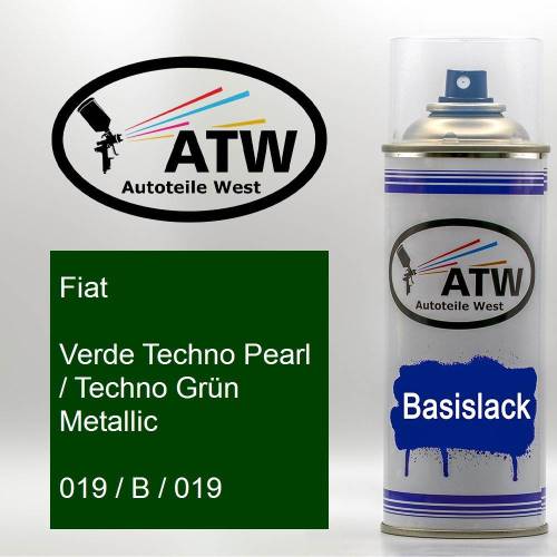 Fiat, Verde Techno Pearl / Techno Grün Metallic, 019 / B / 019: 400ml Sprühdose, von ATW Autoteile West.